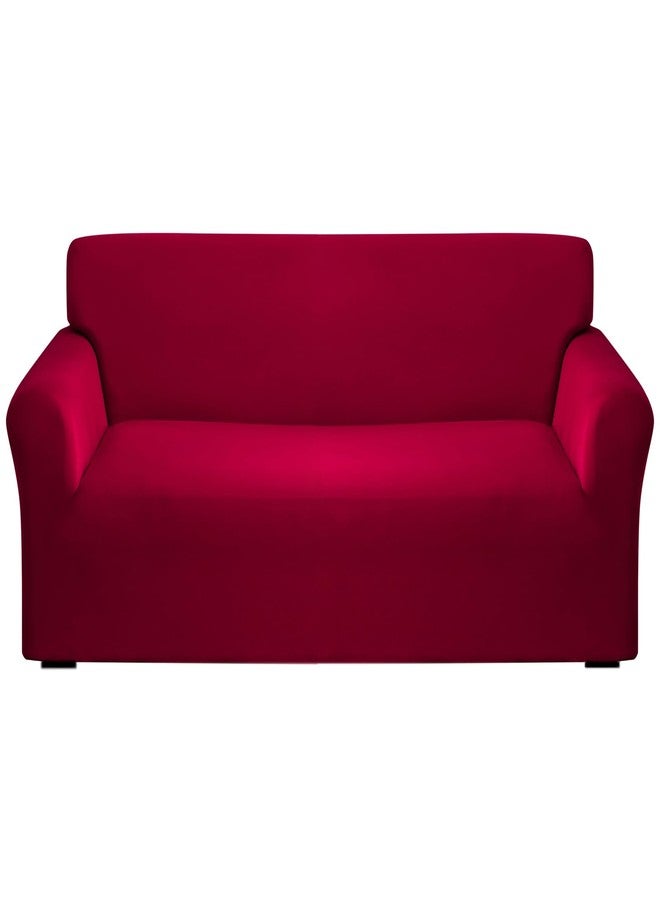 Qubjus Modern Couch Cover Stretch Loveseat Sofa Cover for 2 Cushion Couch Solid Color Non Slip Washable Furniture Protector Sofa Slipcover for Home Decoration(Medium, Red) - Image 1